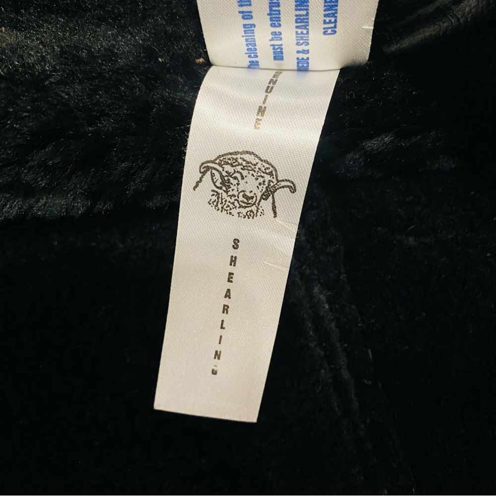 Black Leather Shearling Motorcycle Jacket Size Medium - Picture 6 of 7